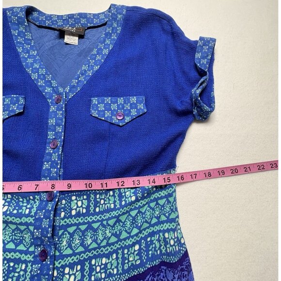 Vtg JSJ Petites Women Midi Dress Sz 12 Blue Linen Blend Short Sleeve 80 90s 92-5 - Picture 10 of 12